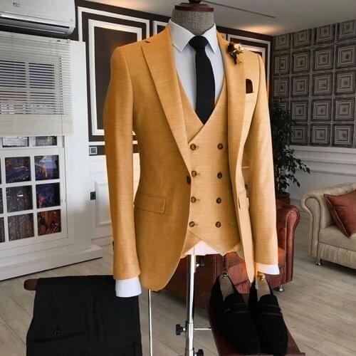 2021 Light brown Double Breasted Vest Costume Homme Men Suits For Wedding Groom Prom Best Man Blazer Masculino Slim Fit 3 Pieces