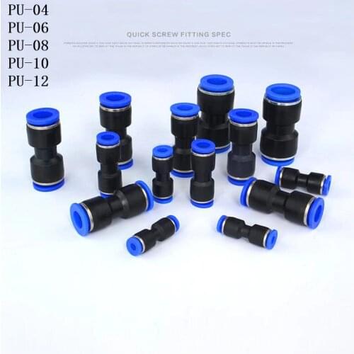 30-100pcs/Lot PU4/PU6/PU8/PU10/PU12 Straight Push Pneumatic Fitting 4 to 12mm OD Hose Tube Push In Air Gas Quick Couplings