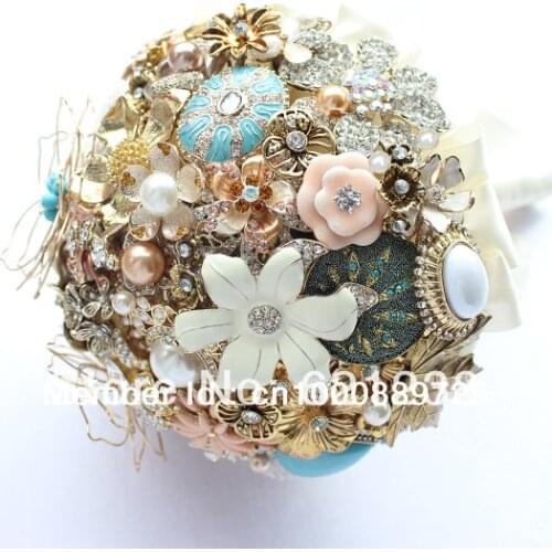 8 Inch champagne wedding bride bouquet BridalBroochBouquetAntique golden flowers bride bouquet