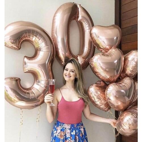 9pcs Rose Gold Red Heart Balloons Set 30inch Number Foil Helium Globos 16 18 30 Years Old Adult Birthday Party Decor Supplies