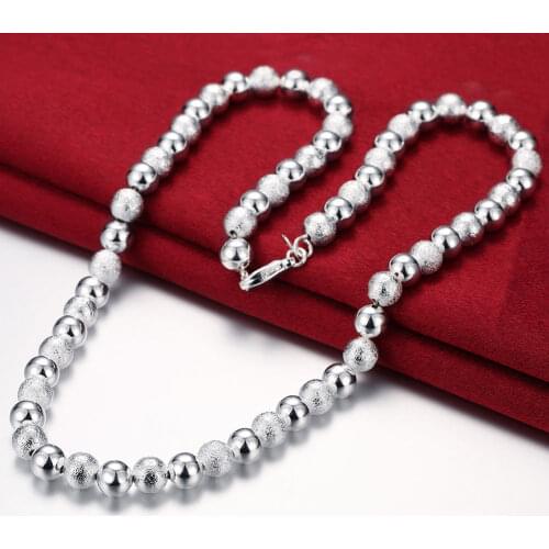 925 Sterling Silver Necklaces for woman 20 Inch Vintage 8MM frosted smooth beads Classic Fashion Jewelry wedding Christmas Gifts