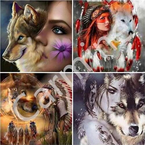 DIY 5D Diamond Painting Wolf Female Manual Gift Cross Stitch Embroidery Mosaic Picture Full Round&Square Drill Home Decoration