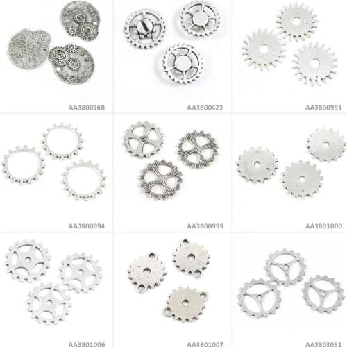 Antique Silver Tone Jewelry Making Charms Wheel Gear Cog Steampunk Gearwheel Connector Movement Bracelet Pendant Necklace