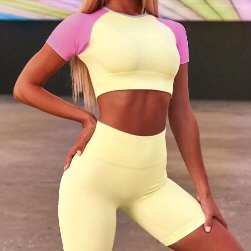 Seamless Yoga Set Women Short sleeve Tops Fitness Sports Suit Wear Gym Leggings Workout Clothing Athletic Sport Set