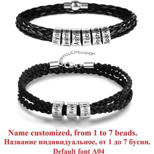 LIKGREAT Name Letter Customize Leather Breaclet for Women Men Stainless Steel Beads Braided Rope Wrist Bracelet Personalized