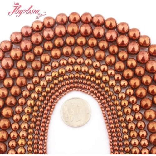 Hematite Beads Round Smooth Brown Hematite Natural Stone 2.4.6.8.10mm for DIY Accessories Necklace Bracelets Jewelry Making 15"
