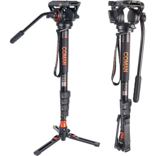 COMAN Professional Fulid Head Monopod with Tripod Base for Canon Nikon Sony DSLR Cameras Max 10KG for Video Travel Tripod Stand