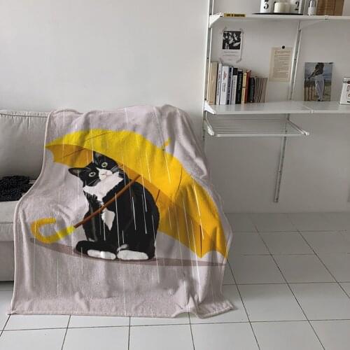 Home Soft Blankets Yellow Umbrella Cat Adult Children Bedroom Bed Sofa Throw Blankets Office Warm Air Conditioning Quilt