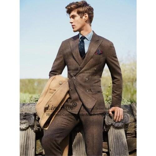 Double-Breasted Groomsmen Peak Lapel Groom Tuxedos Men Suits Wedding/Prom/Dinner Best Man Blazer ( Jacket+Pants+Tie+Vest)