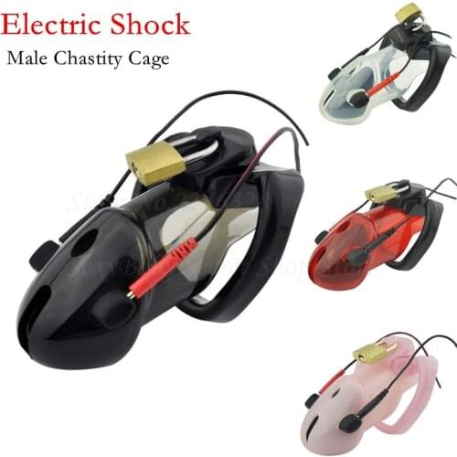 Electric Shock Male Chastity Devices Cock Cage Electro Shock Stimulation Chastity Belt Penis Lock Adult Games Sex Toys For Men