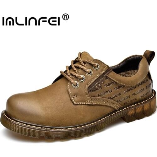 IMLINFEI men genuine leather casual shoes work shoes outdoors fashion shoes