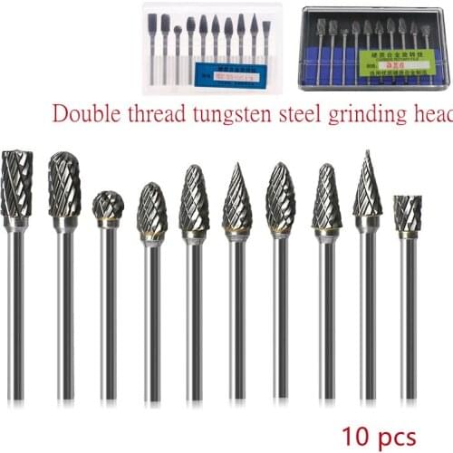 JINRUI Carbide Tungsten Steel Grinding Head Double Thread Rotary File Milling Cutter Woodworking Double Groove Carving Knife