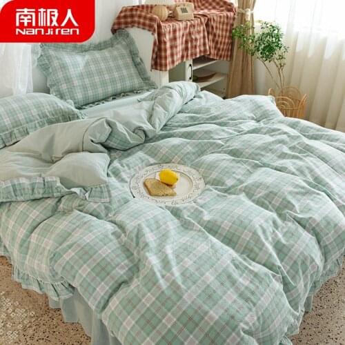 Nordic Style Ins Cotton Four-Piece Set 100 Cotton Bed Skirt Quilt Cover Bed Sheet Dormitory Single Person Double Bed
