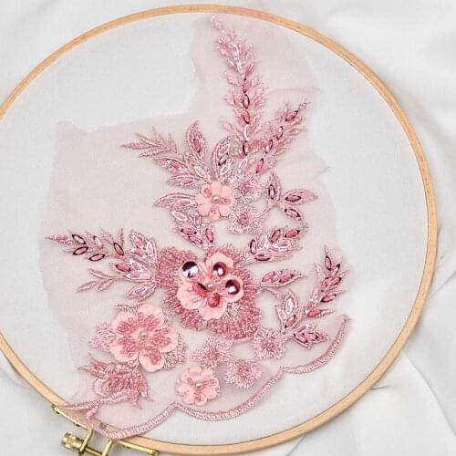 Multi-color three-dimensional beading embroidery lace patch for dress decoration flower