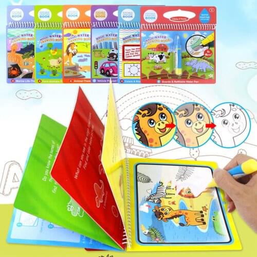 Reusable Magic Water Drawing Painting Doodle Book with Pen Handle for Kids Children Early Educational Toys Christmas Xmas Gifts