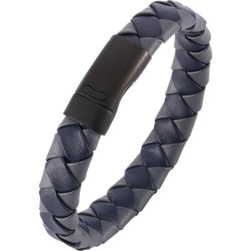 Trendy Mens Bracelets Pulseira Punk Braided Leather Bracelet for Men Jewelry Stainless Steel Magnetic Clasp Male Bangles SP0027
