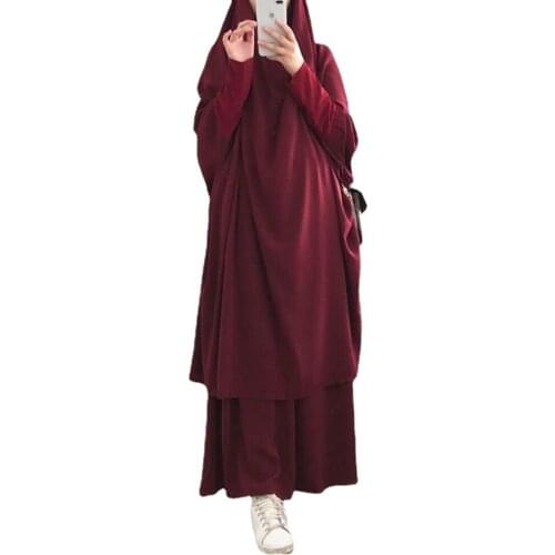 Eid Ramadan Muslim Set Two Piece Prayer Garment Nida Abaya Dress Women Jilbab Long Khimar Robe Kaftan Niqab Islam Dubai Clothes