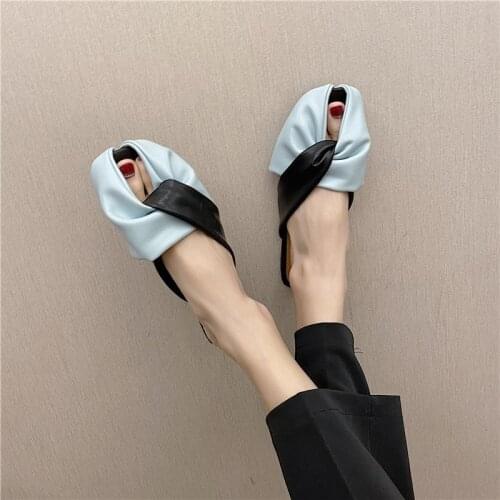 2021 New Chain Mules Women Slides Square Toe Ladies Striped Shoes Summer Fashion Footwear Slippers