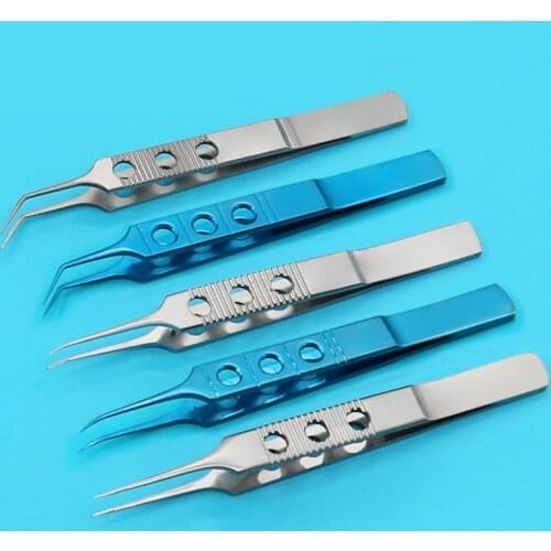 Ophthalmic microtweezers Stainless steel titanium alloy fine tweezers straight with teeth hook platform tweezers double eyelid
