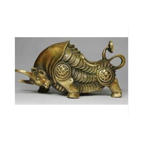 Wholesale factory Decoration Crafts Brass oriental Collection Chinese fortune brass bull statue 19.5x9.5x10cm