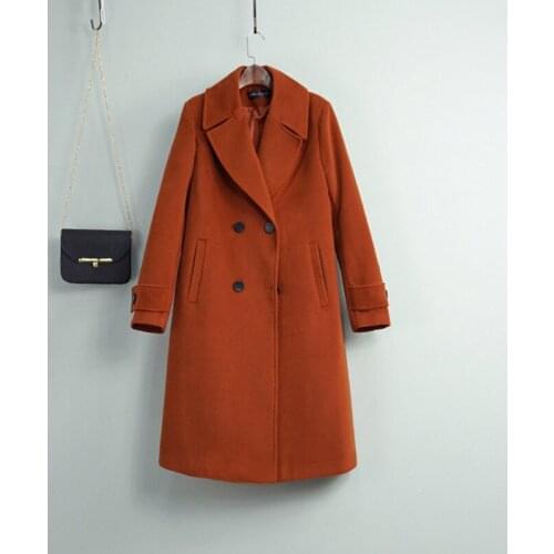 Autumn Winter Women Warm Long Woolen Coats Turn-Down Collar Slim Elegant Overcoat Jacket Double Breasted Outwear 5XL Large Size