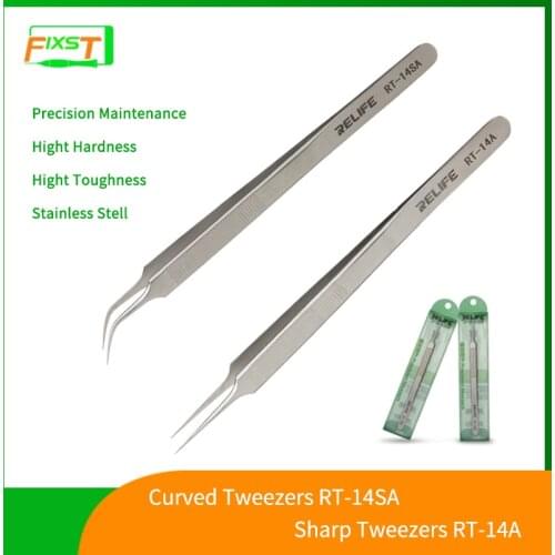 RELIFE RT-14A/14SA High Precision High Hardness Tweezers Straight Tweezers RT-14A Curved Tweezers RT-14SA For Cell Phone Repair