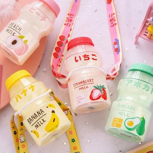 Hot Portable Bottle Girly Heart Yakult Shaped With Strap Peach Avocado Strawberry Cute Outdoor Rope Water Bottle Juice Milk Cup