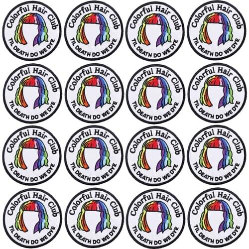 Prajna 10 Wholesale Colorful Hair Club Iron On Patches For Clothes T Shirts DIY Rock Applique Patches For Clothing Hippie Badges