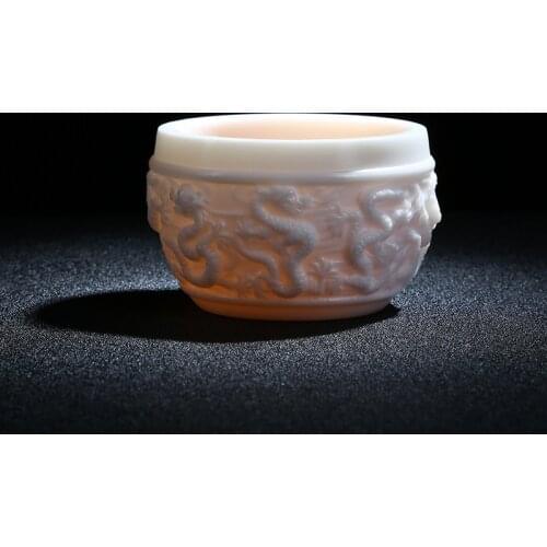 Plain burning suet jade white porcelain cup large master tea cup embossed craft features high-grade decorative cups home cups