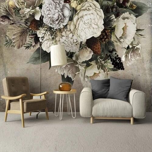 European Style Retro Wallpaper 3D Hand Painted Flowers Murals Living Room Bedroom Study Home Decor Background Wall Decor Fresco