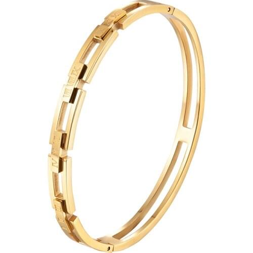 Luxury Hollow Square Roman Numerals Stainless Steel Bangles For Women Men Cuff Womens Bracelet Jewelry Girl Gifts