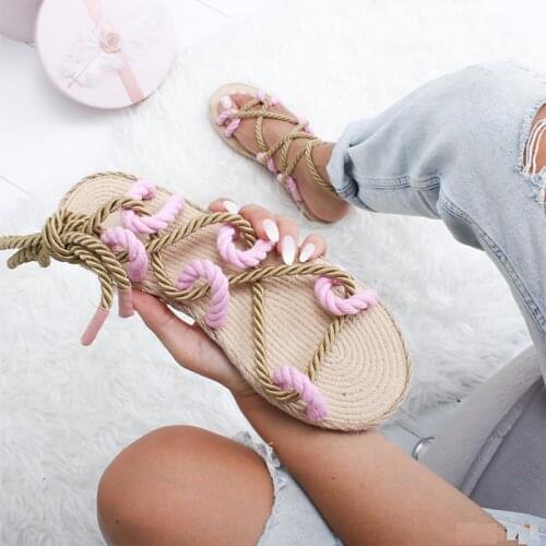 Women Sandals Woman Cross Gladiator Flat Shoes Female Beach Casual Fashion Summer 2020 New Tied Hemp Womens Drop Shipping
