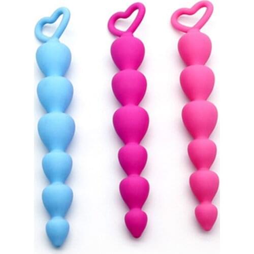 Silicone bead pulling anal plug for male and female husband and wife heart shaped anal plug sex toy to stimulate G spot