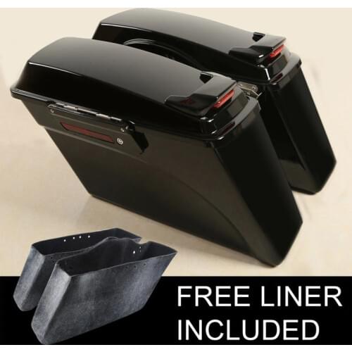 Motorcycle Saddlebag LED light Lid Spoiler Side Bag For Harley Touring Electra Street Road Glide King 94-13 Softail DYNA