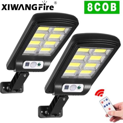 2PCS 8 COB Solar Led Street Lights Outdoor Security Light Wall Lamp IPX6 Waterproof PIR Motion Sensor Smart Remote Control Lamp