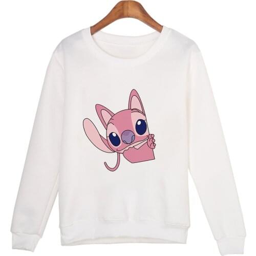 Disney Synthetic Material Spring Autumn Thin Cartoon Loose Sweatshirt Women Stitch Printed Casual Pullover Female Coat Dropship