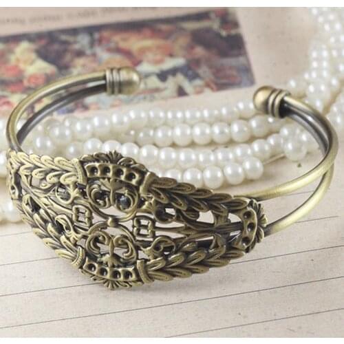 Vintage brass round base tray bezels bracelet,DIY bracelet,bronze bracelet 1900003