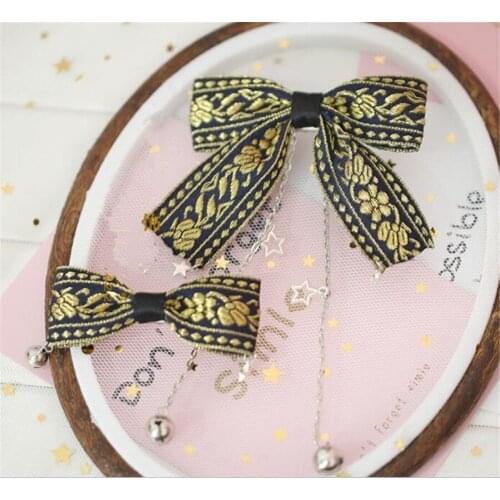 Gothic Style Lolita Girl Embroidery Bow Hairpin Tassle Side Clip Hair Accessories D333