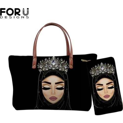 FORUDESIGNS Women Vintage Handbag Hijab Face Muslim Islamic Gril Eyes Print Tote Bag Lady Wallet Shoulder Bags for Teenage Girls