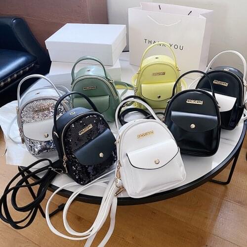 2021 Women PU Leather Mini Backpack Shiny Sequin Fashion Lady Little PU Shoulder Bag Korea Stylish Female Travel Bag Handbag Hot