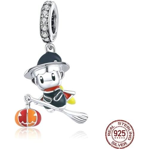 DISINIYA Silver Cute Lovely Witch Pendant Charm Fit Original Bracelet for Women 925 Sterling Silver Jewelry Making ZBSC25154