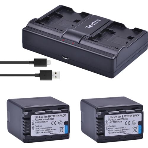 2Pcs 3600mAh VW-VBK360 VBK360 Battery+USB Dual Charger for Panasonic HDC-HS80 SD40 SD60 SD80 SDX1 SDR-H100 H85 H95