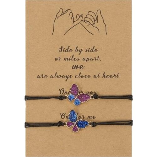 2pcs/set Handmade Rope Butterfly Bracelet For Women Lovers BFF Braslet Couple Wristband Jewelry