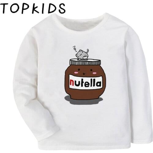 2021 Kids Cute Nutella Cartoon Print Funny T-shirt Children Casual Tops Baby Boys Girls Long Sleeve T shirt,LKP5357