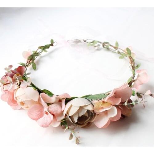 2021 New Hair Accessories Head Flower Wreath Bridal Headdress Seaside Beach Holiday Wedding Flower Head Wreath Rose Headband