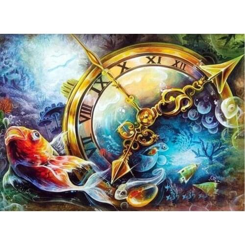 Diy Diamond Painting Koi Retro Clock Full Square 5D Cross Stitch Kits Diamond Mosaic Embroidery Round Drill Underwater A472