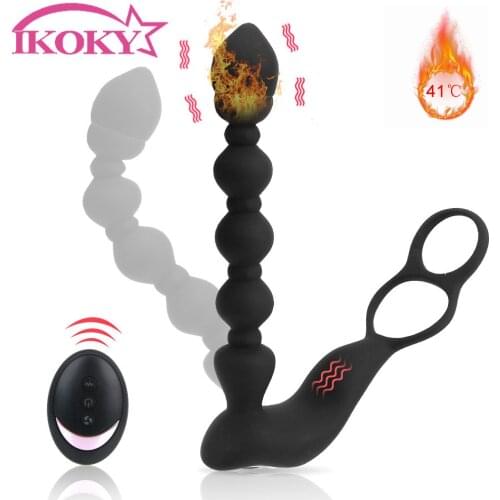 IKOKY Dual-use Vibration Butt Plug 10 Speed Intelligent Heating Cock Ring Wearing Anal Beads Remote Control Prostate Massager