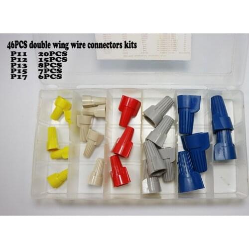 Free shipping 46pcs Electrical double wing screw on Wire Connector Terminals Cap Spring Insert Assortment P11 P12 P13 15 P17