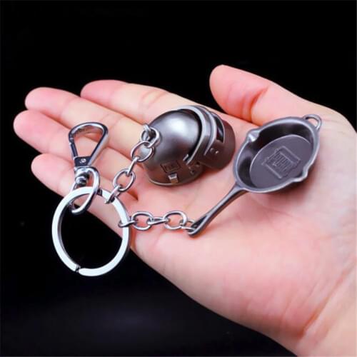 Game PUBG Level 3 Helmet Frying Keyring 98K Playerunknowns Cosplay Props Alloy Armor Metal Model Key Chain Keychain Pan
