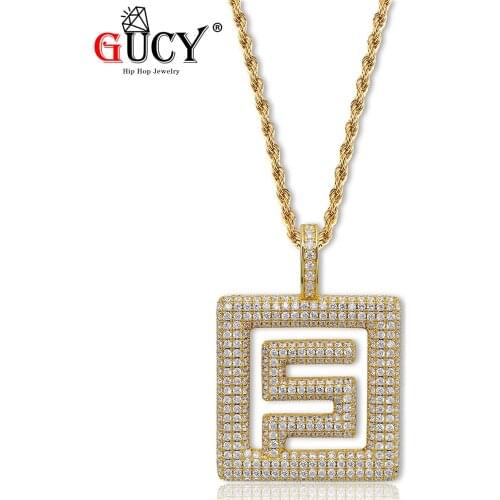GUCY Designed Soild Back Pendant Necklace All Iced Out Cubic Zircon Chain Necklaces Gold Silver Color Hip Hop Jewelry